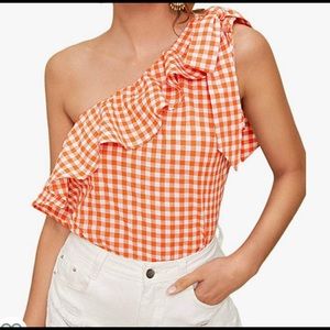 Tie Knot one shoulder Plaid Ruffle Top